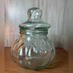 Vintage Green Glass Apothecary Pumpkin Jar with Lid - Home Accents